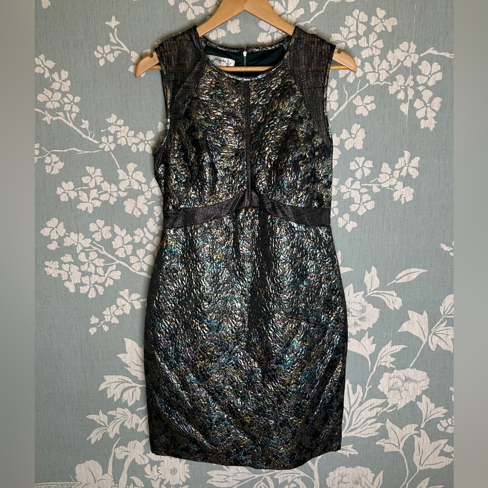 Phoebe Couture Metallic Jaquard Sheath Dress size 8